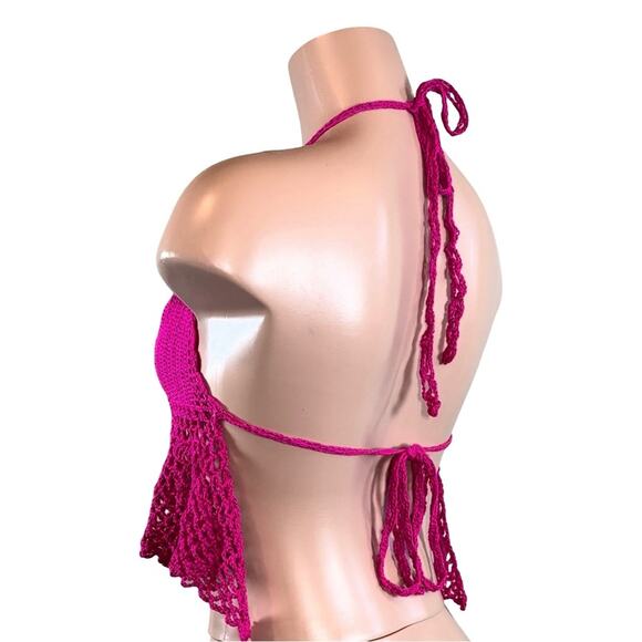 Crochet Halter Top in Vibrant Pink - Picture 4 of 11